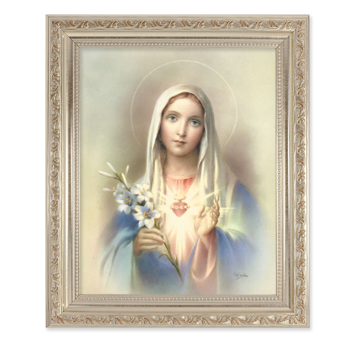 Immaculate Heart of Mary Antique Silver Framed Art