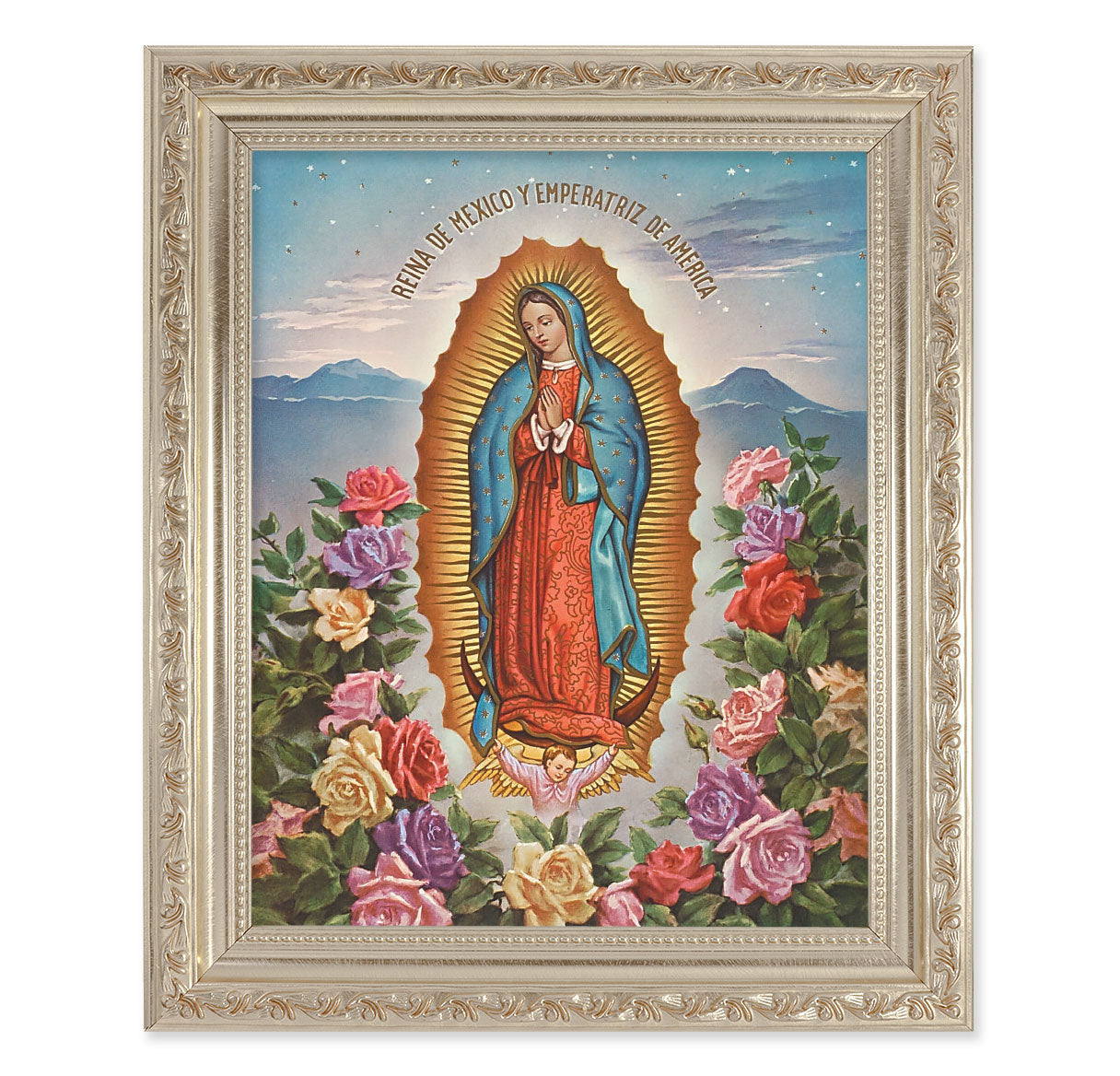 Our Lady of Guadalupe Antique Silver Framed Art