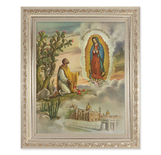 Our Lady of Guadalupe with Juan Diego Antique Silver Framed Art