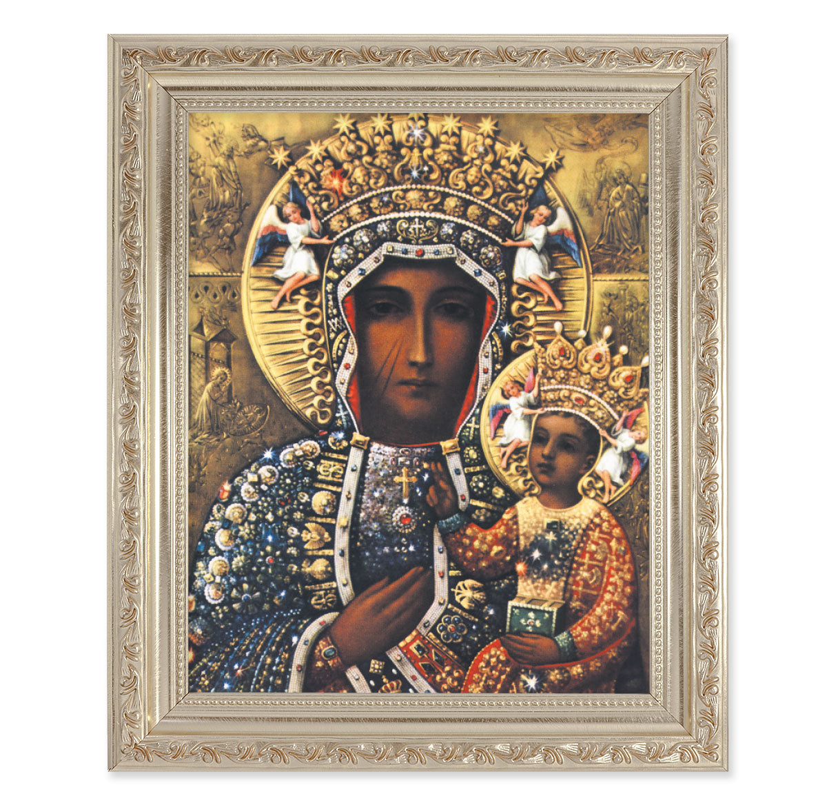 Our Lady of Czestochowa Antique Silver Framed Art