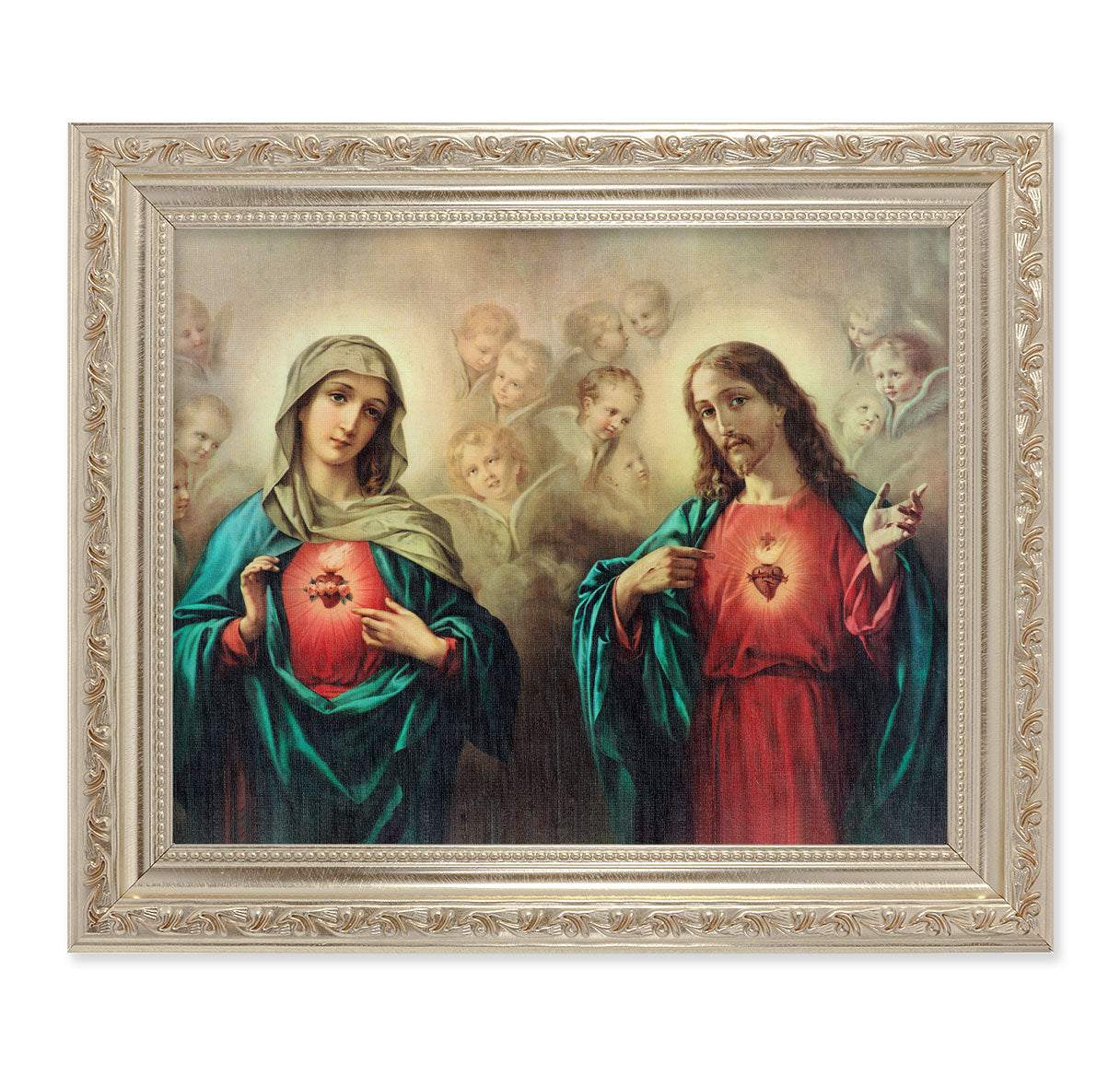 Sacred Heart of Jesus Antique Silver Framed Art