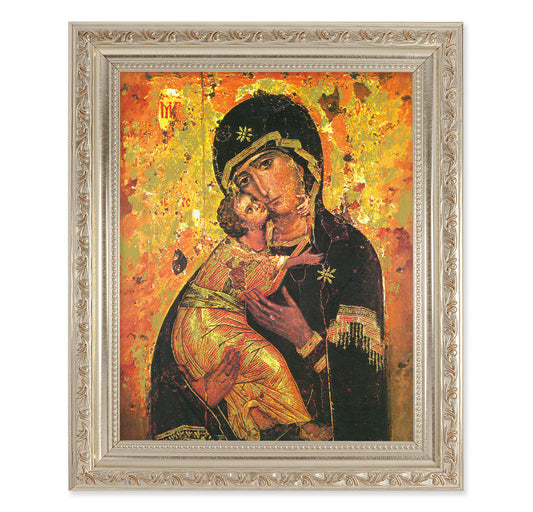 Our Lady of Vladimir Antique Silver Framed Art