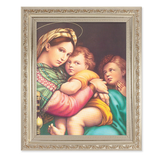 Madonna and Child Antique Silver Framed Art