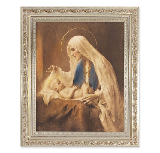 Madonna and Child Antique Silver Framed Art