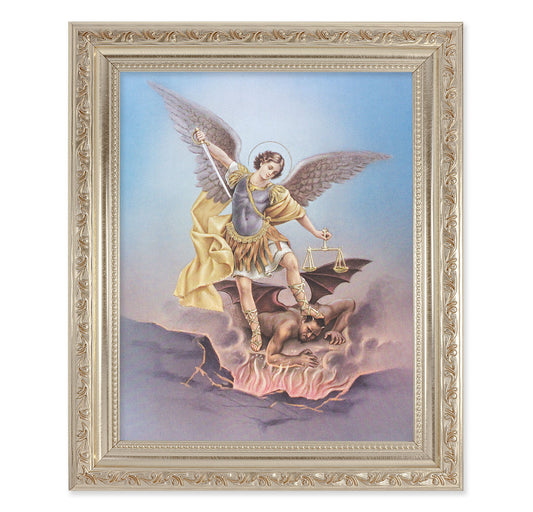 St. Michael Antique Silver Framed Art