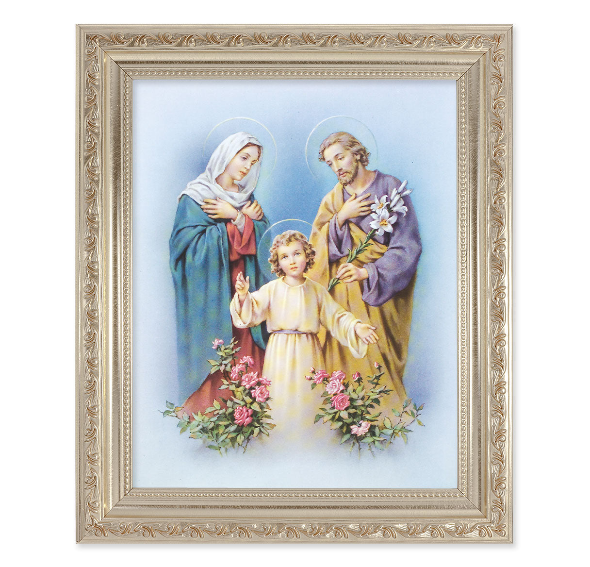 Holy Family Antique Silver Framed Art