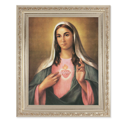 Immaculate Heart of Mary Antique Silver Framed Art