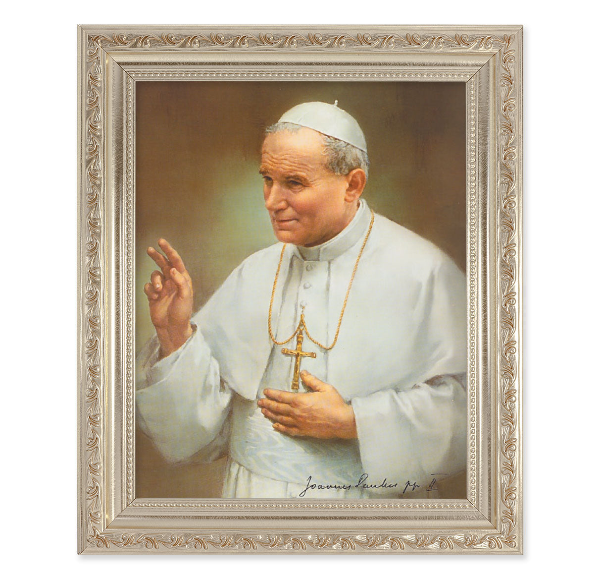 St. Pope John Paul II Antique Silver Framed Art