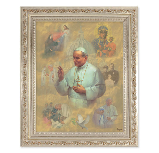 St. Pope John Paul II Antique Silver Framed Art