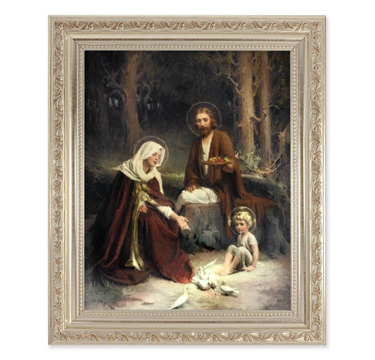 Holy Family Antique Silver Framed Art