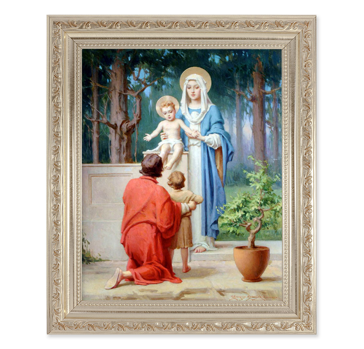 The Holy Family with St. John the Baptist Antique Silver Framed Art