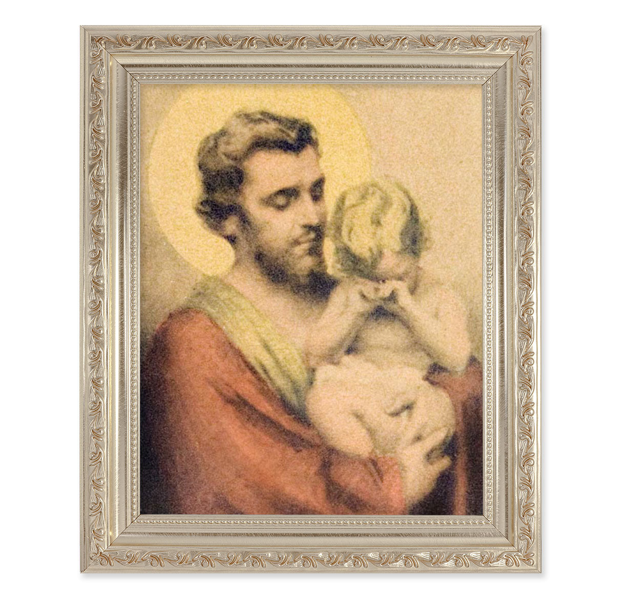 St. Joseph with Crying Jesus Antique Silver Framed Art