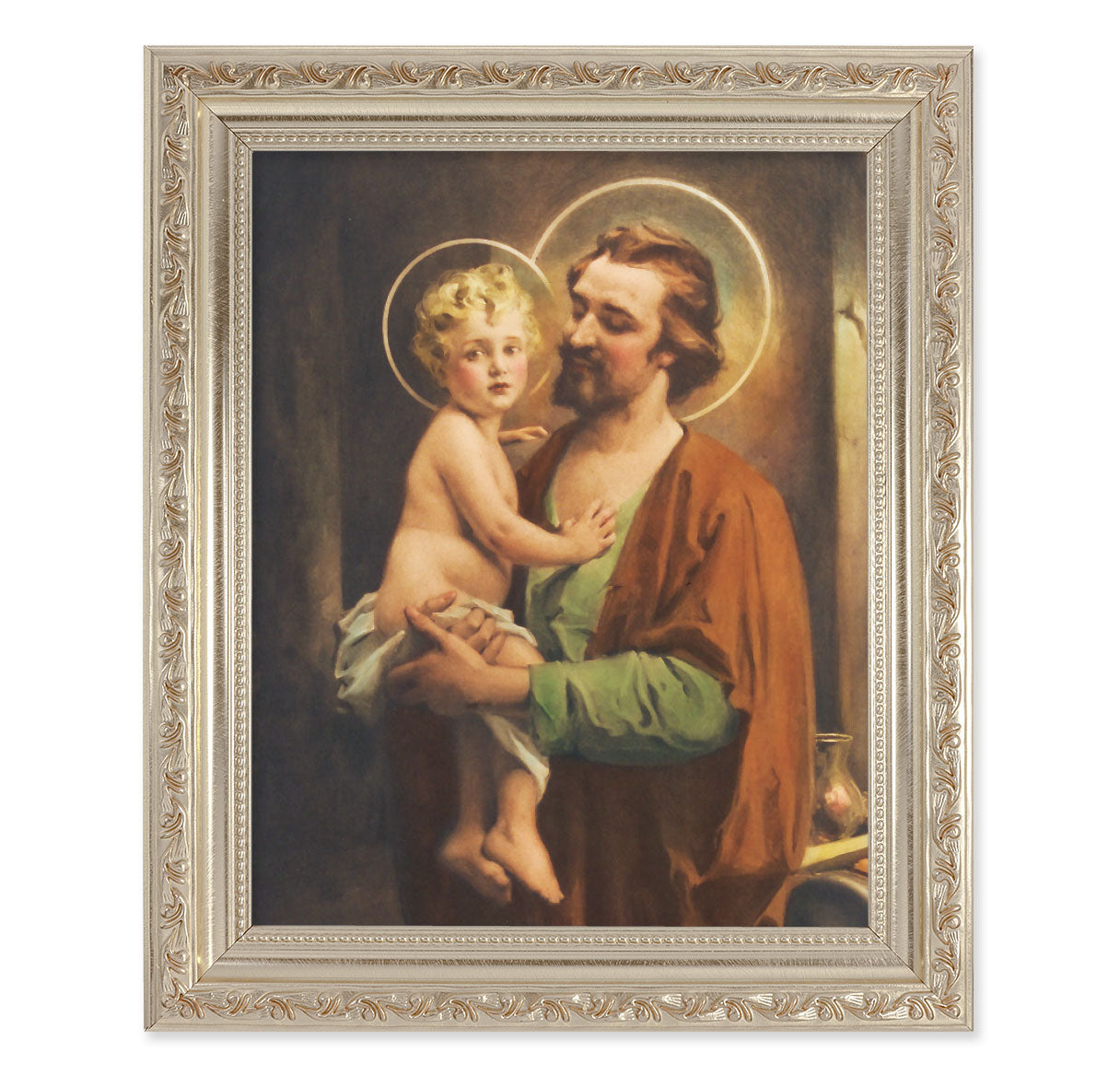 St. Joseph with Jesus Antique Silver Framed Art