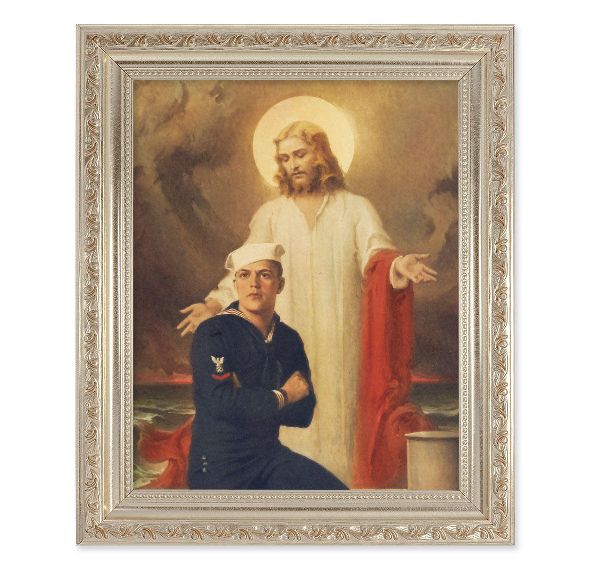 Jesus with Sailor Antique Silver Framed Art