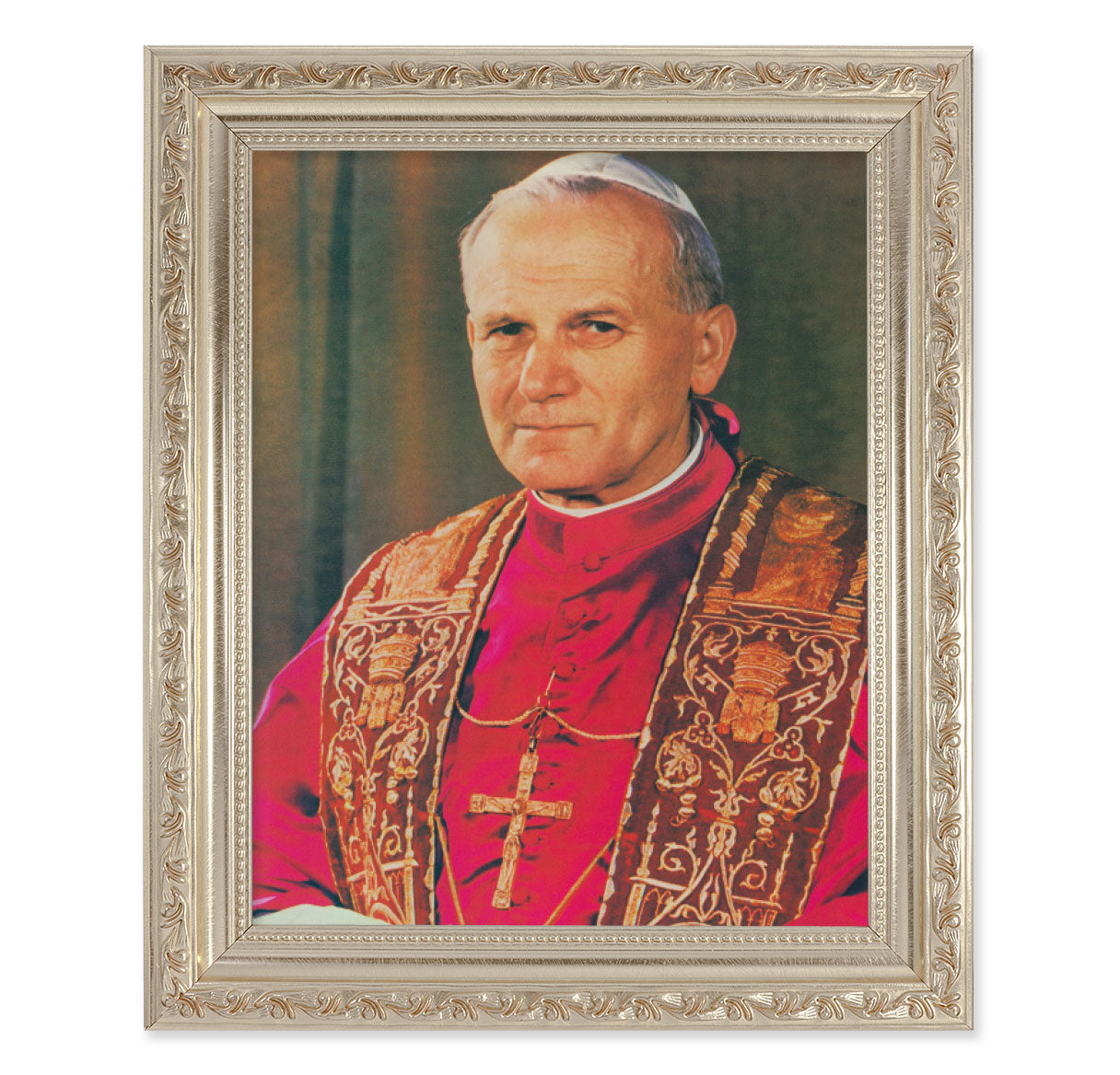 St. Pope John Paul II Antique Silver Framed Art