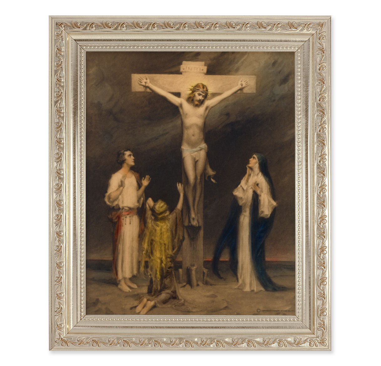 Crucifixion of the Christ Antique Silver Framed Art