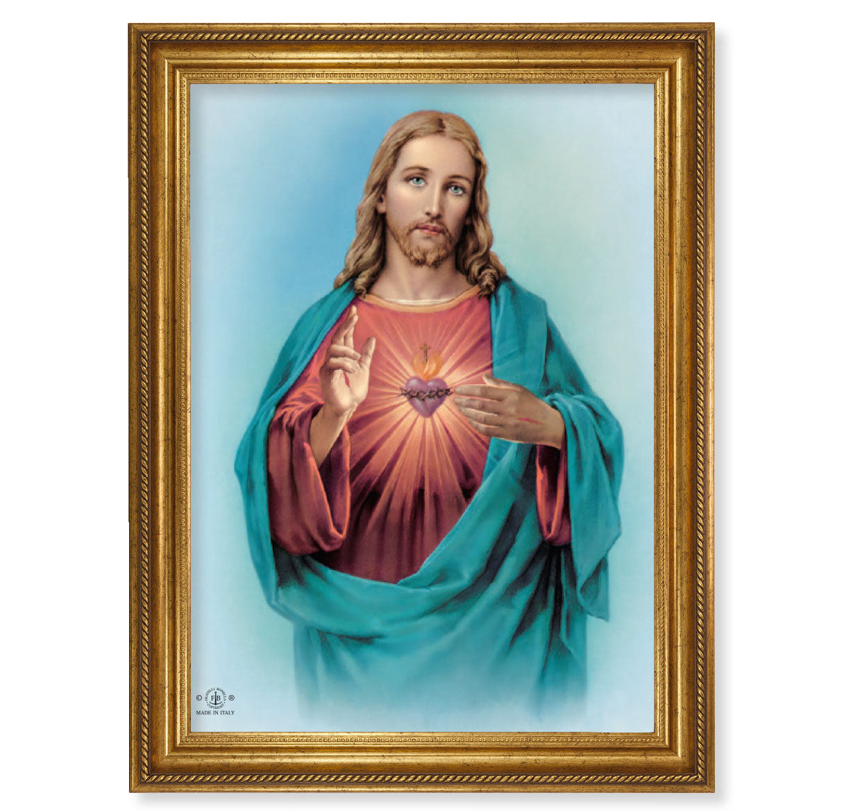 Sacred Heart of Jesus Antique Gold-Leaf Framed Art