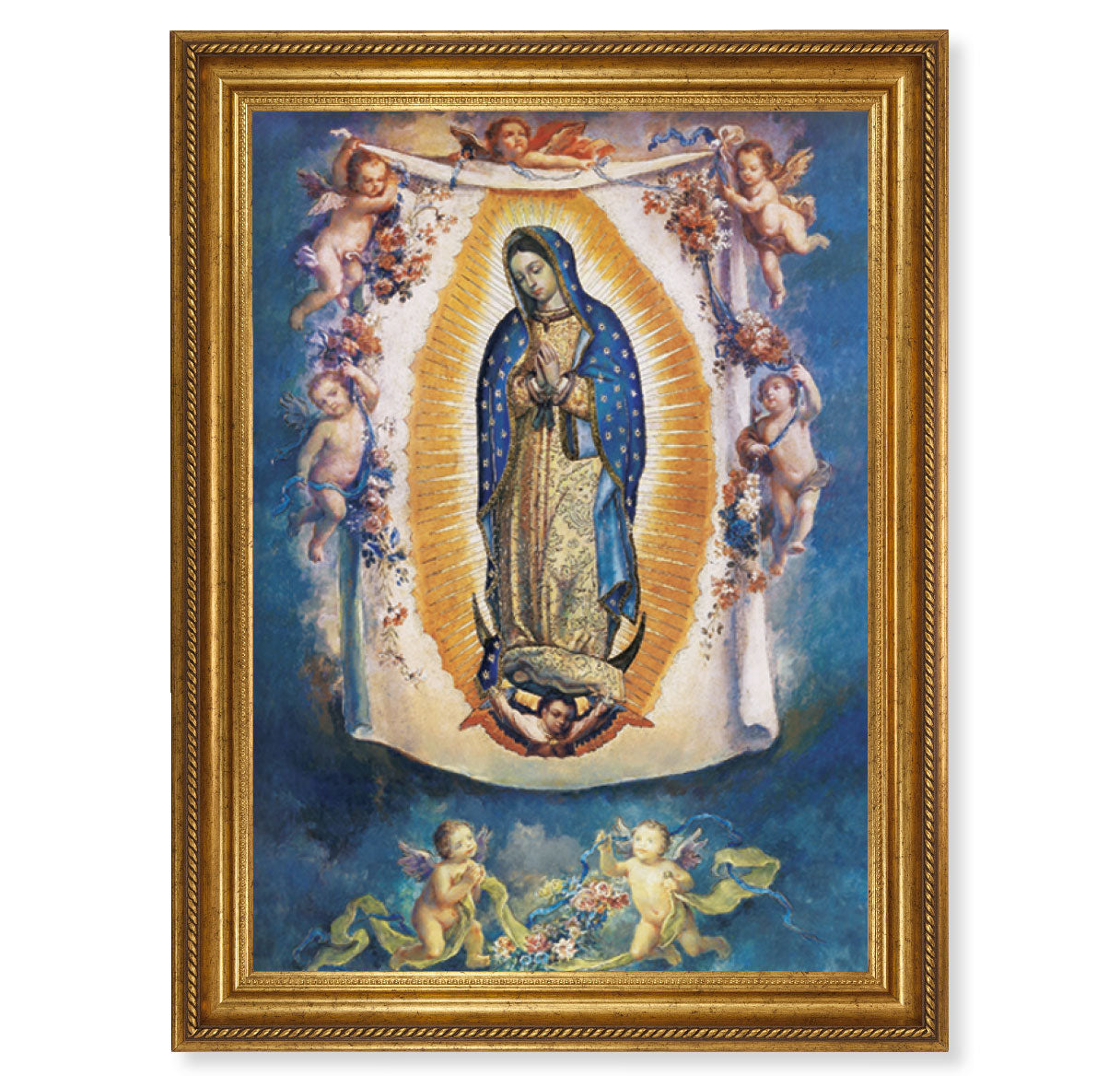 Our Lady of Guadalupe with Angels Antique Gold-Leaf Framed Art