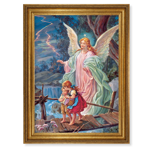 Guardian Angel Antique Gold-Leaf Framed Art