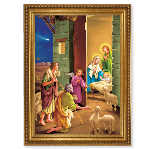 Nativity Antique Gold-Leaf Framed Art