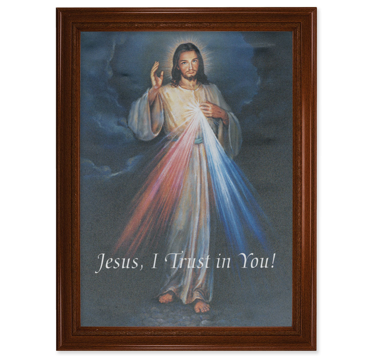 Divine Mercy Walnut Finish Framed Canvas Art