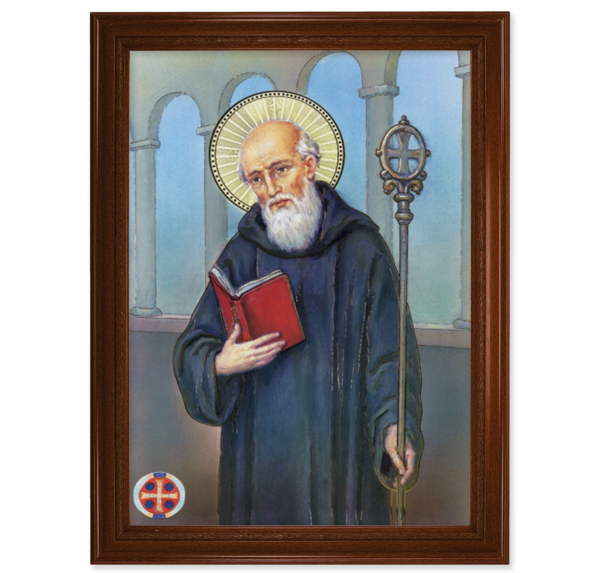 St. Benedict Walnut Finish Framed Art