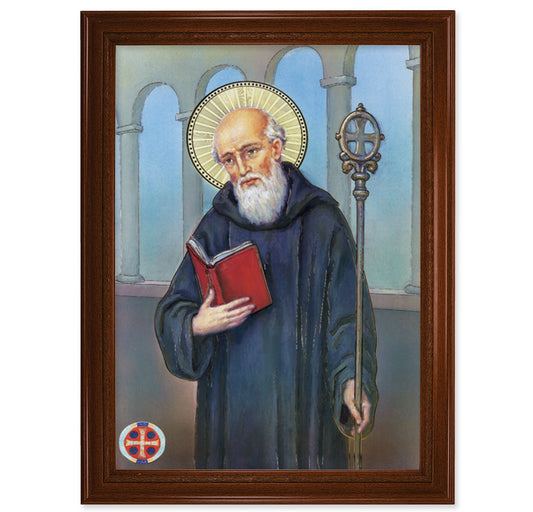 St. Benedict Walnut Finish Framed Art