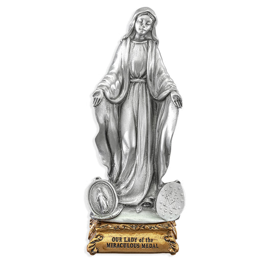 Our Lady of the Miraculous Medal Pewter Statue