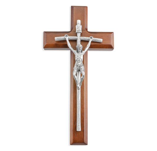 Papal Wall 8" Pewter and Wood Crucifix