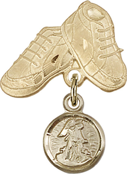 14kt Gold Baby Badge with Guardian Angel Charm and Baby Boots Pin