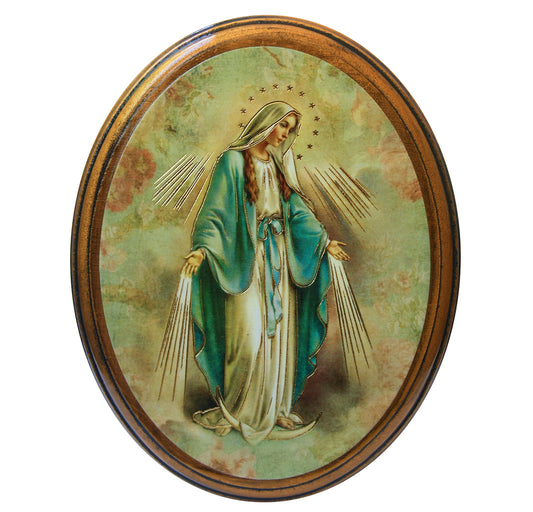 Our Lady of Grace Antiqued Wood Plaque