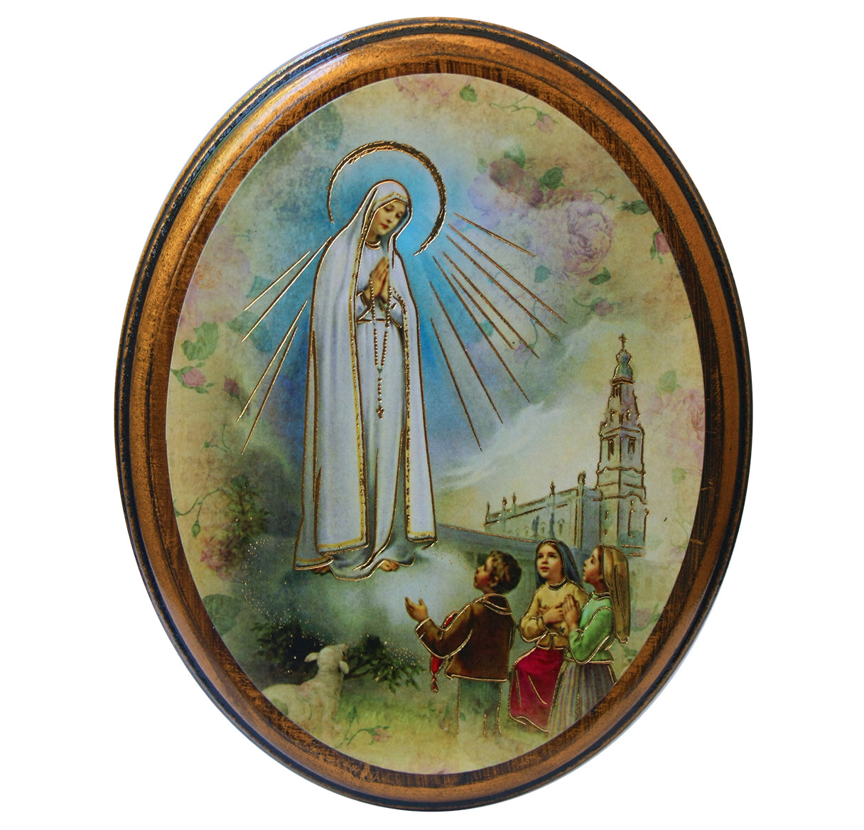 Our Lady of Fatima Antiqued Wood Plaque