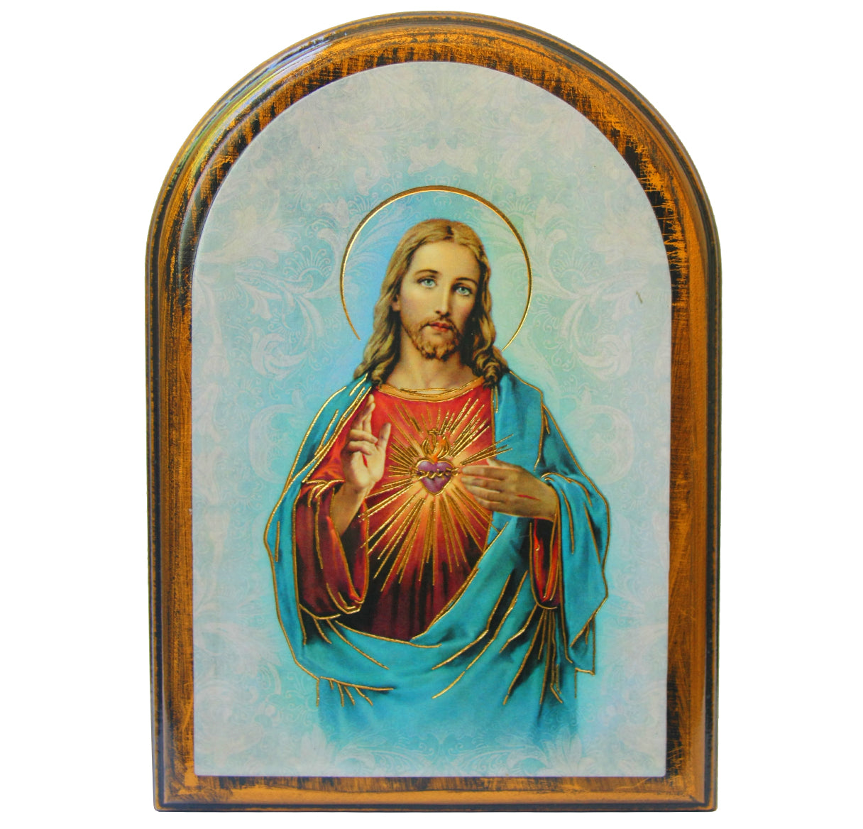 Sacred Heart of Jesus Antiqued Wood Plaque