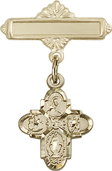 14kt Gold Baby Badge with 4-Way Charm and Polished Badge Pin