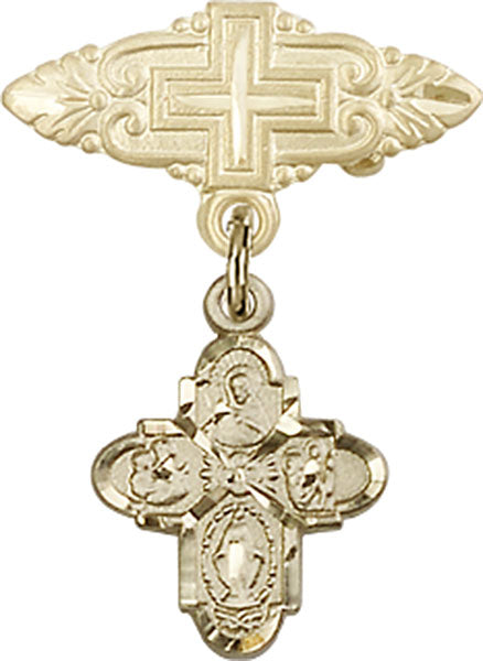 14kt Gold Baby Badge with 4-Way Charm and Badge Pin with Cross
