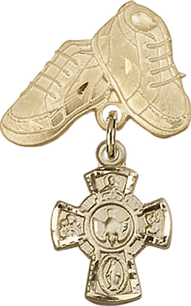 14kt Gold Baby Badge with 5-Way Charm and Baby Boots Pin