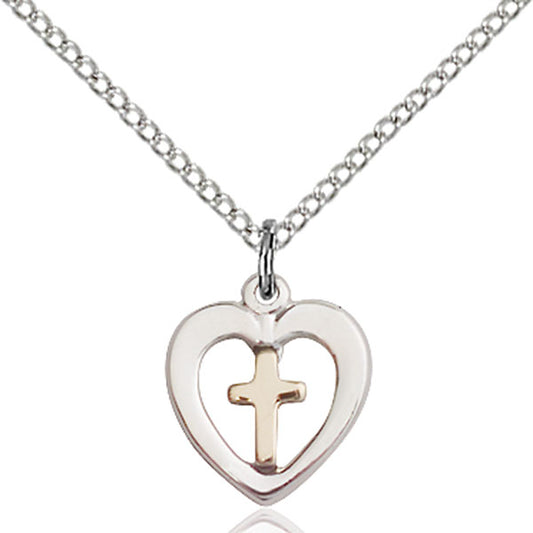 Two-Tone GF/SS Heart / Cross Pendant