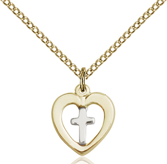 Two-Tone SS/GF Heart / Cross Pendant