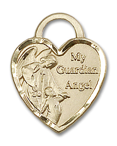 14kt Gold Guardian Angel Heart Medal