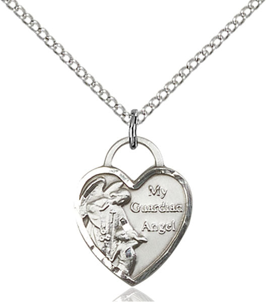 Sterling Silver Guardian Angel Heart Pendant