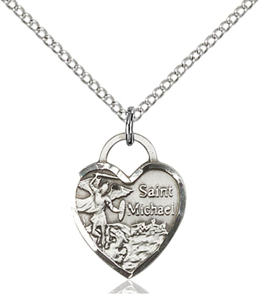 Sterling Silver Saint Michael Heart Pendant