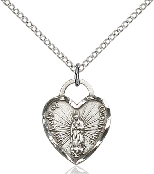 Sterling Silver Our Lady of Guadalupe Heart Pendant