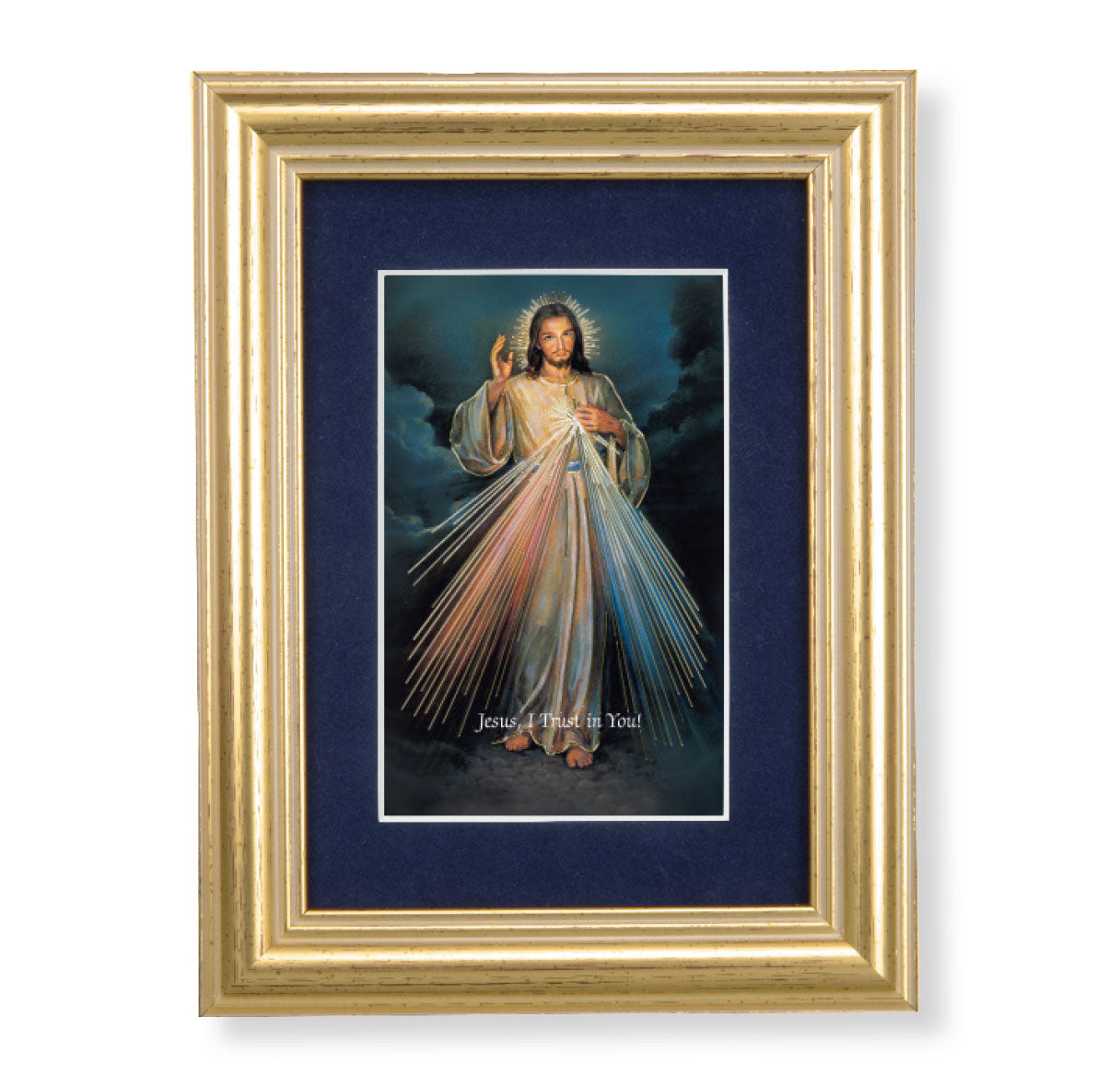 Divine Mercy Gold Framed Art with Blue Velvet Matting