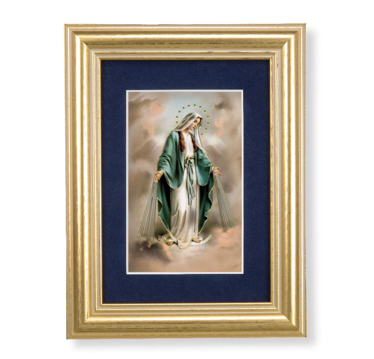 Our Lady of Grace Gold Framed Art with Blue Velvet Matting