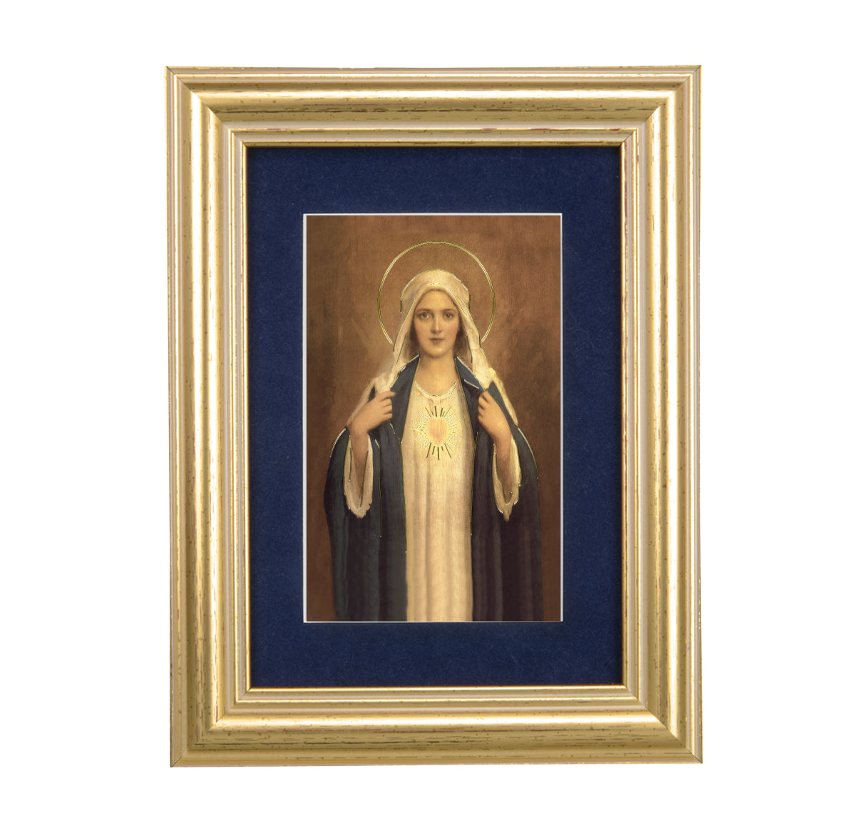 Immaculate Heart of Mary Gold Framed Art with Blue Velvet Matting