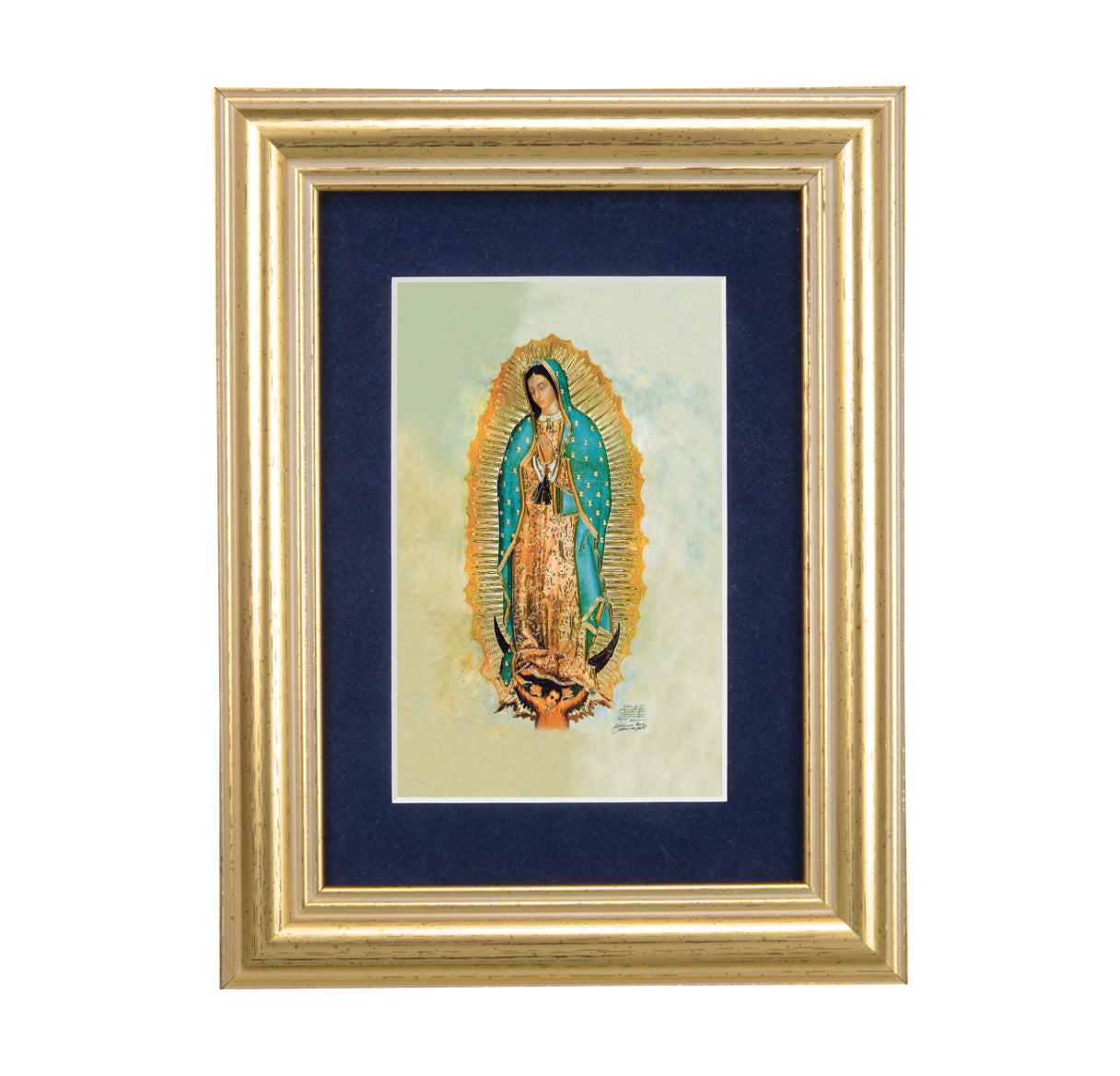 Our Lady of Guadalupe Gold Framed Art with Blue Velvet Matting