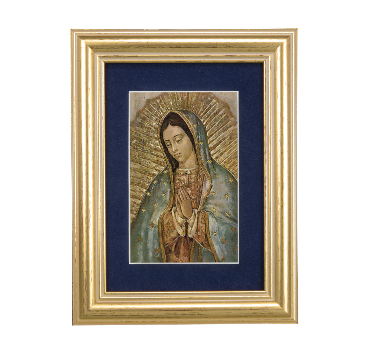 Our Lady of Guadalupe Gold Framed Art with Blue Velvet Matting