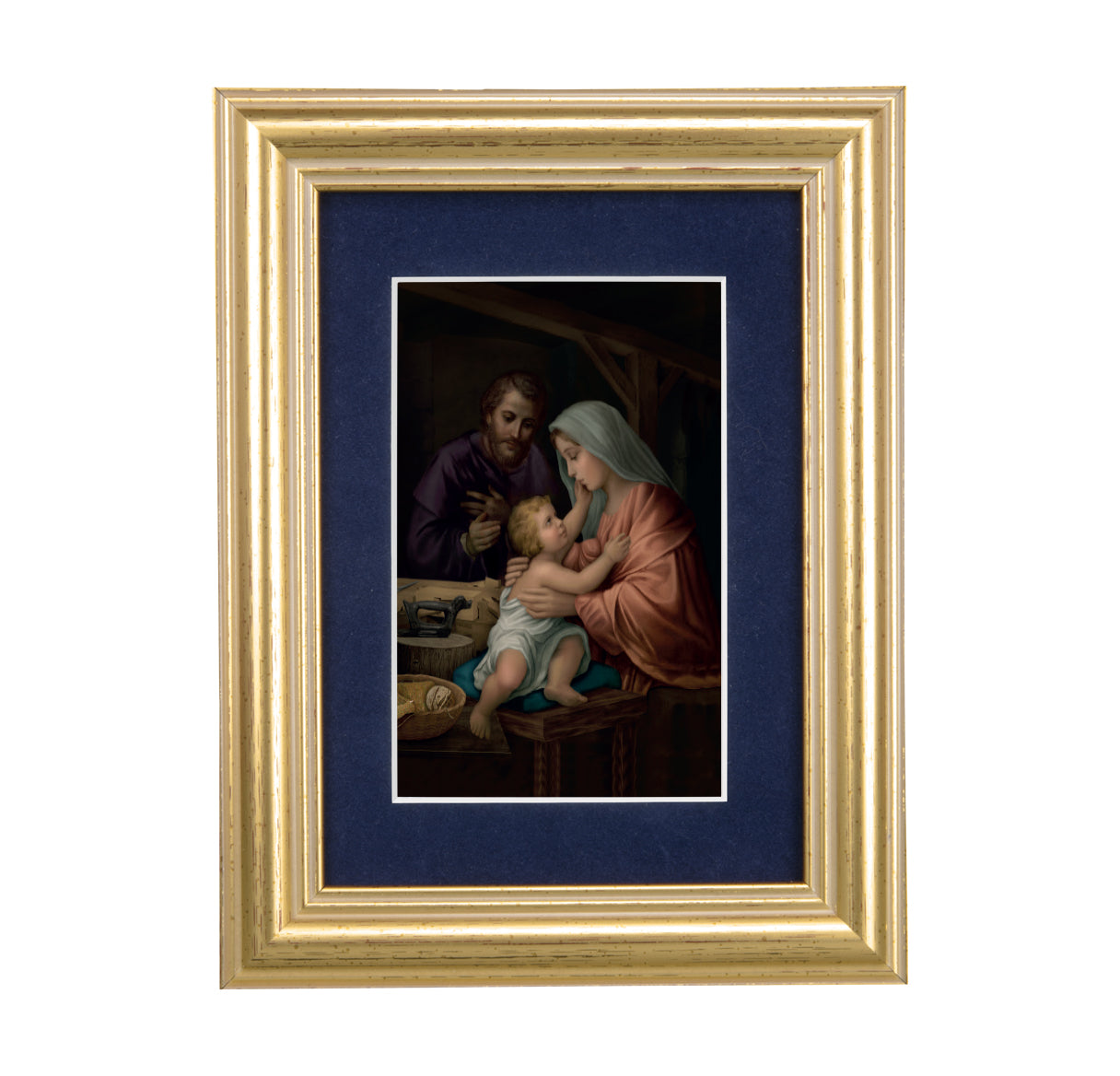 Holy Family Gold Framed Art with Blue Velvet Matting