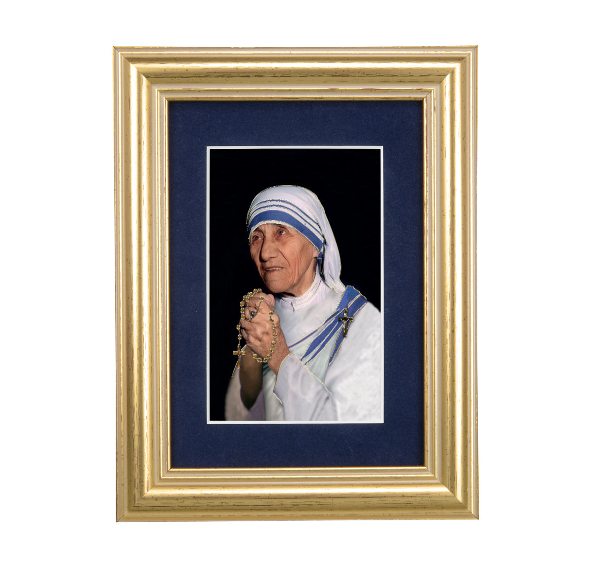 St. Therese Gold Framed Art with Blue Velvet Matting