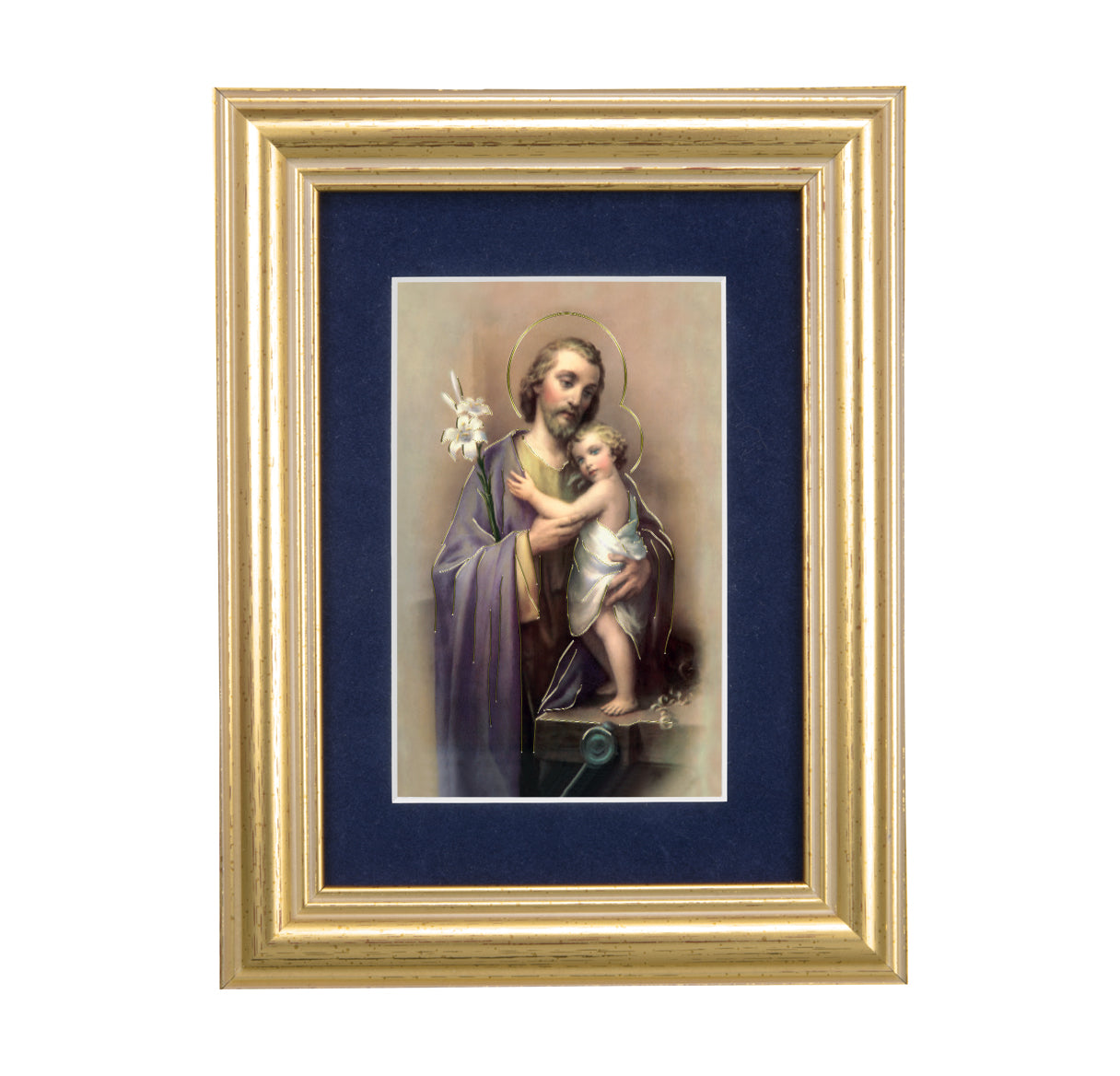 St. Joseph Gold Framed Art with Blue Velvet Matting